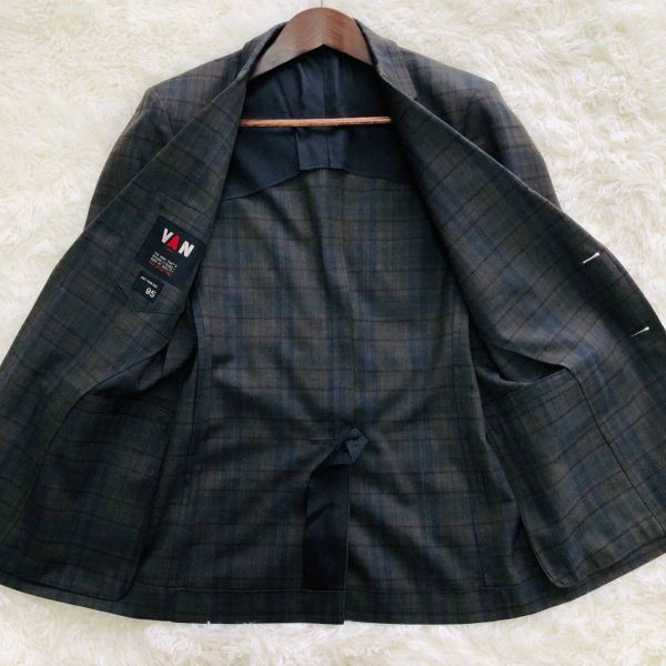 ヴァン　VAN JACKET INC.　スーツ　テーラードジャケット　M　グレー　グリーン　ストレッチ　センターベンド　ウール　ブレザー　メンズ_画像6