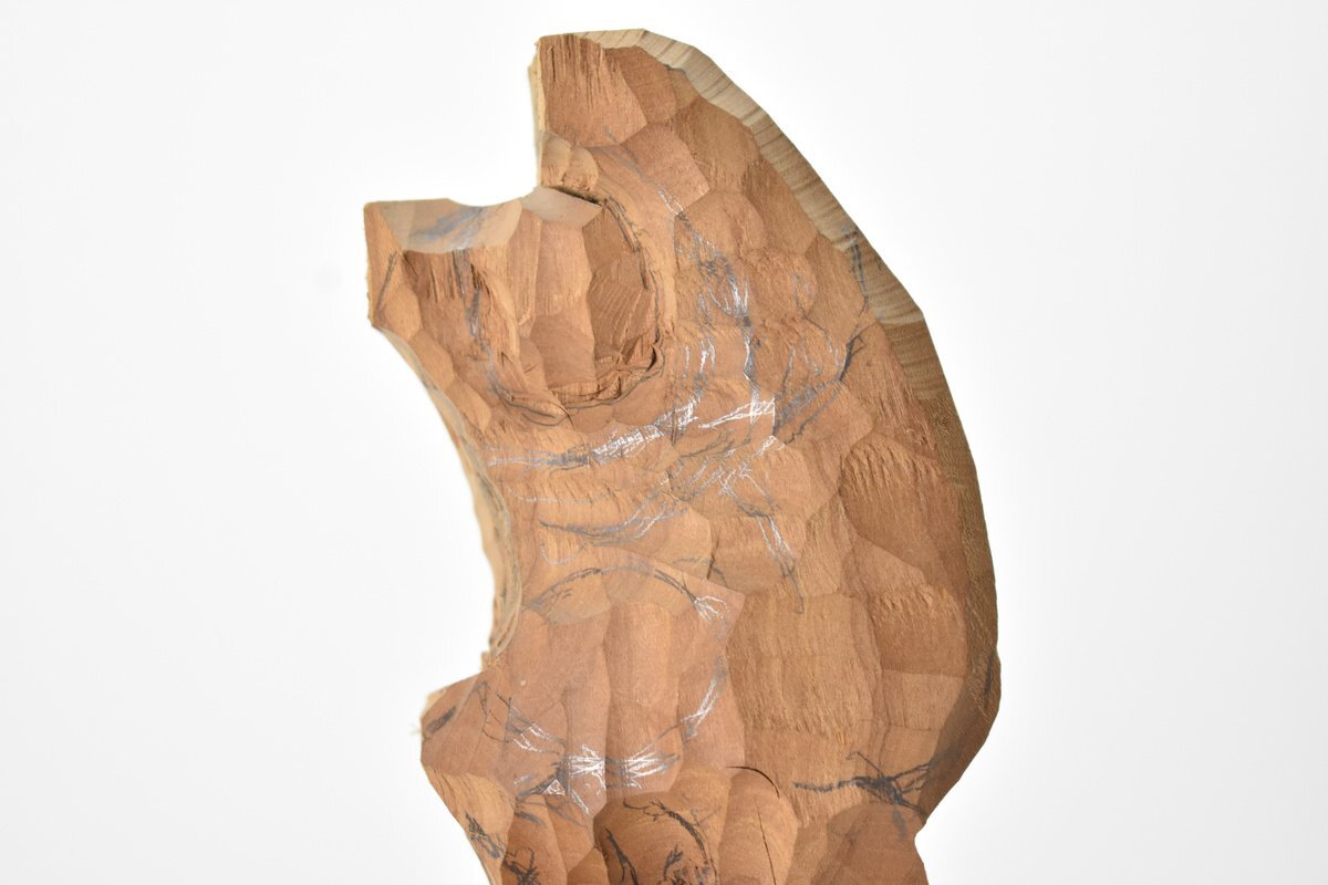 旧家より引取 木彫り 手彫り 製作途中 熊? 飛び跳ねる人物? 約20cm [木製][クマ][動物][木像][オブジェ][詳細不明][抽象的][当時物]H_画像3