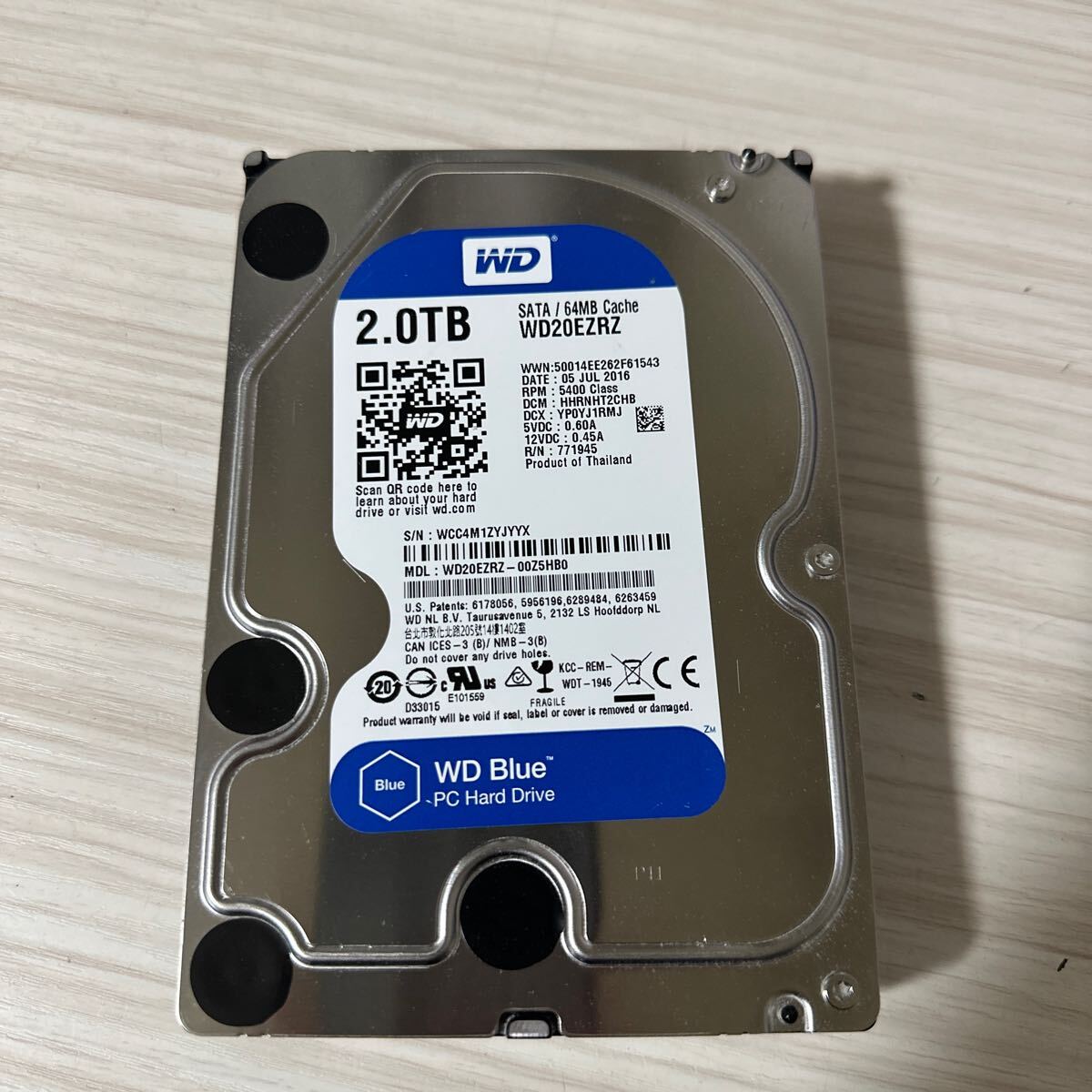 X37:【動作保証/使用0時間】Western Digital WD 2TB WDC WD20EZRZ-00Z5HB0 3.5インチHDD_画像1