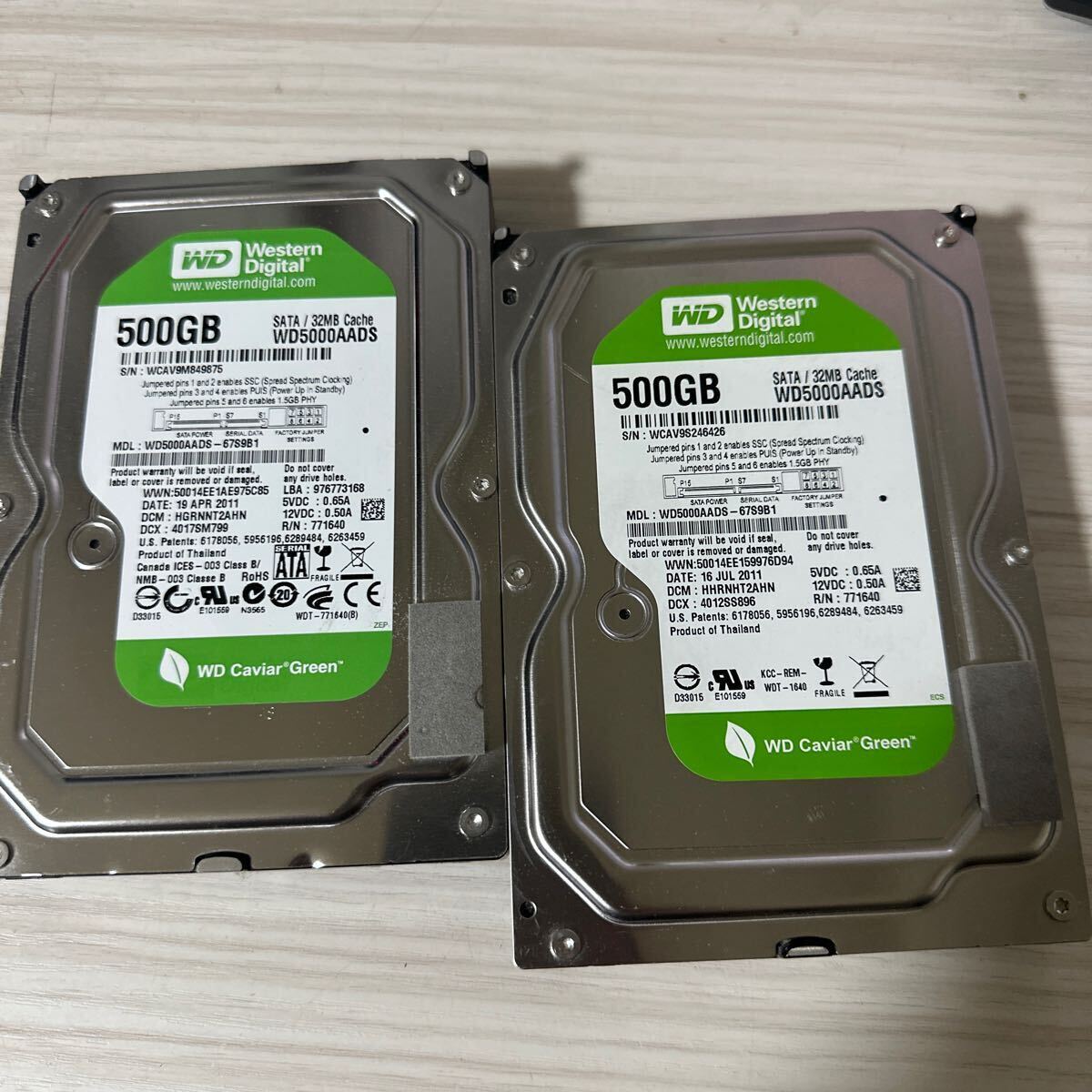 二枚セット:Q19/20◇動作保証/AVコマンド対応◆使用0時間 WDC WD5000AADS SATA 3.5インチHDD SATA 500GB_画像1