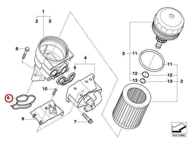 オイルフィルターケース用ガスケット BMW N42 N43 N45 N46 1シリーズ E82 E87 E88 120i UC20 116i 118i UD20 UE16 UF18 UF20 UL20 UM20_純正 電子カタログ参考図