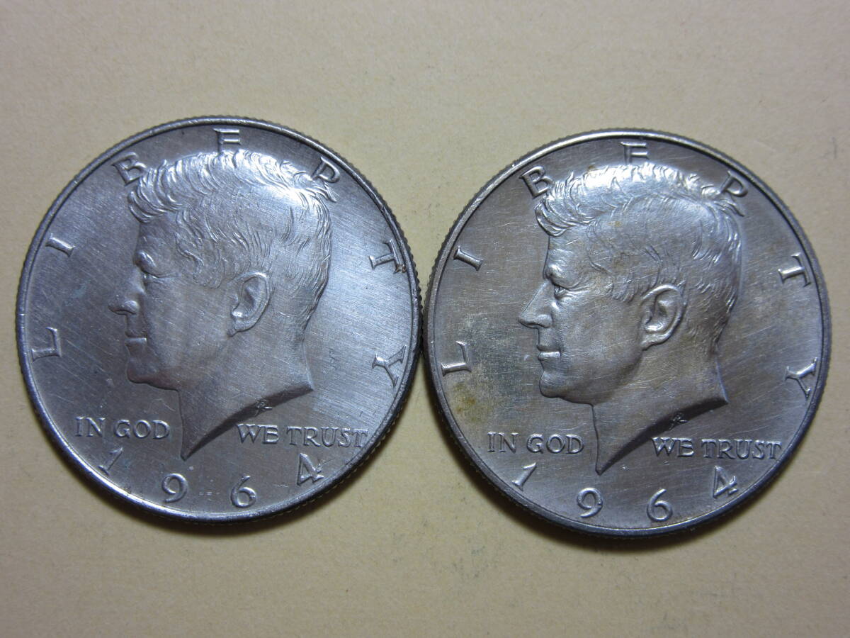 ３、アメリカ　HALF　DOLLAR銀貨　１９６４年　２枚　２４，９６ｇ_画像2