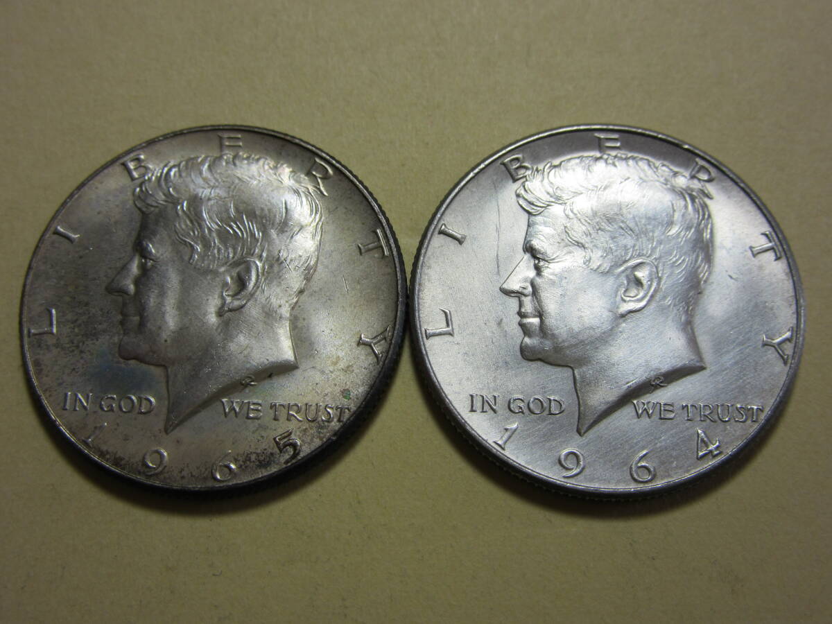３、アメリカ HALF DOLLAR銀貨 １９６４・６５年 ２枚 ２３，８６ｇの画像3