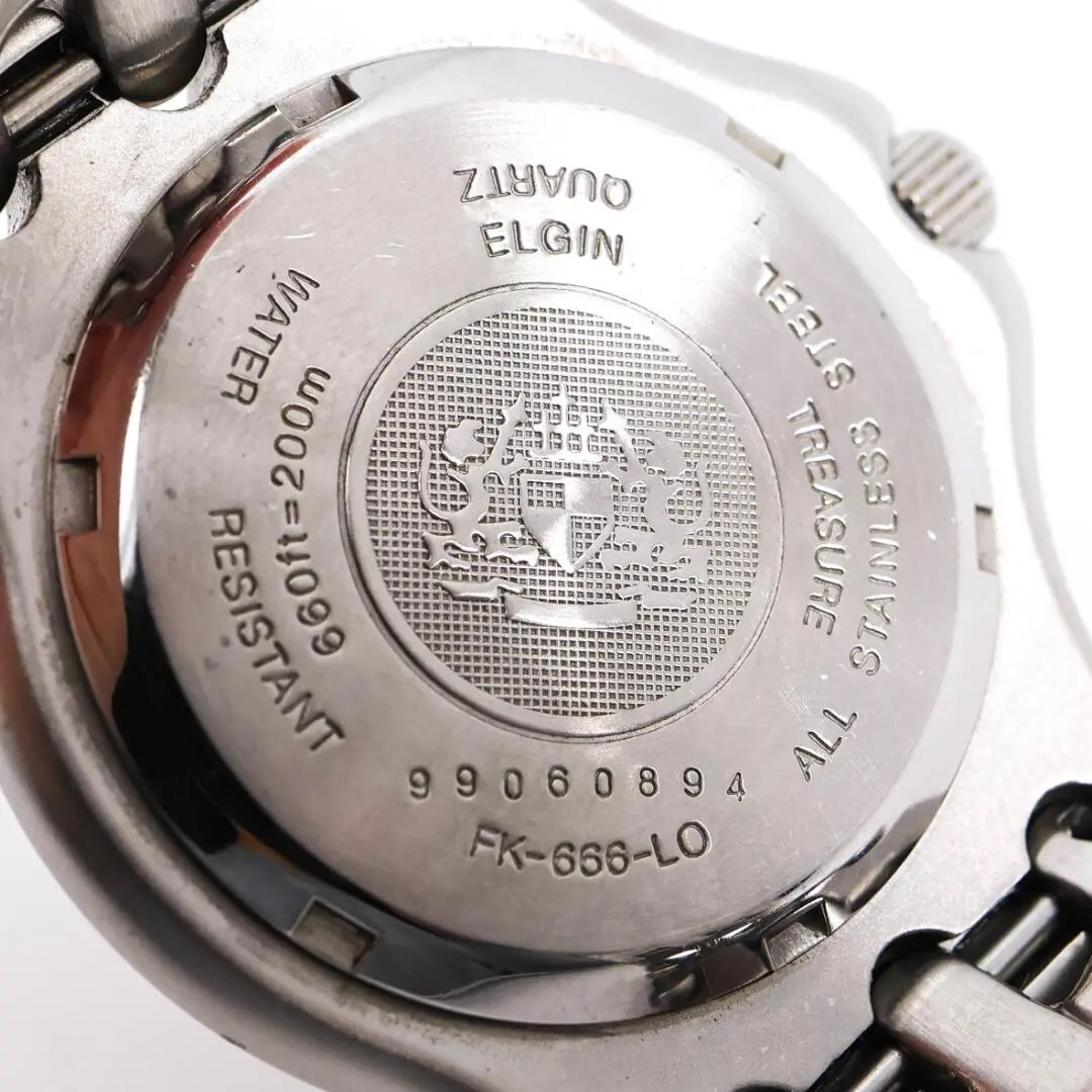 《美品》 ELGIN 腕時計 ホワイト カレンダー メンズ 回転ベゼル n_画像8