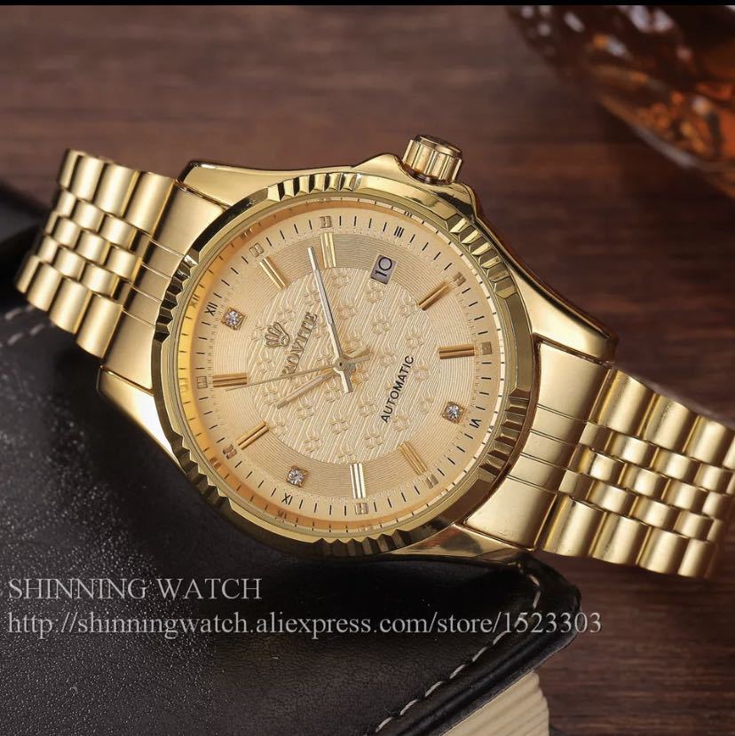 【特別価格】ゴールド カジュアル 腕時計 腕時計 自動機械式 ギフト ステンレス鋼 日付 男性 メンズ ダイヤル ファッション_画像6