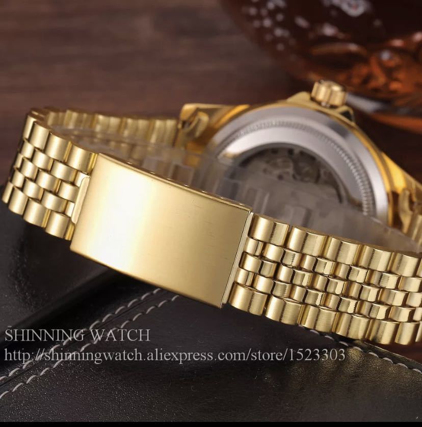 【特別価格】ゴールド カジュアル 腕時計 腕時計 自動機械式 ギフト ステンレス鋼 日付 男性 メンズ ダイヤル ファッション_画像4