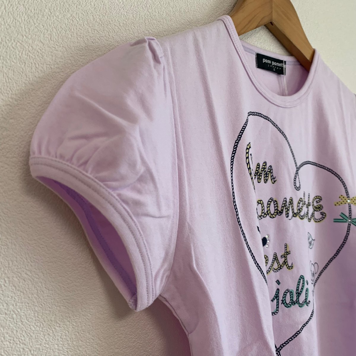 未使用品 pom ponette junior ポンポネット ジュニア Tシャツ L 160 パープル 女の子 夏 タグ付き 美品の画像5