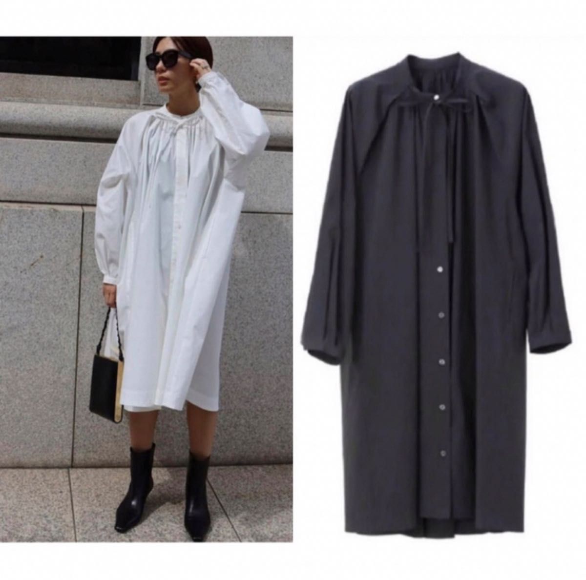 美品 マチャットリボンタックシャツドレスワンピース 黒 machatt 美品 マチャットリボンタックシャツドレスワンピース 黒 machatt