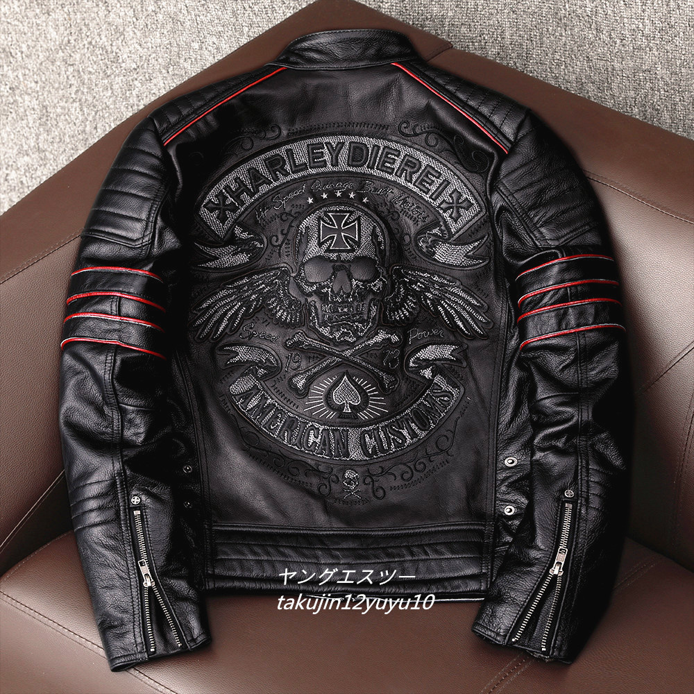 27万■最上級*ナッパ 復刻 ライダース レザージャケット 新品 プレミアム 豪華刺繍 本革 バイクウェア 最高峰 イタリアンレザー 牛革 3XL