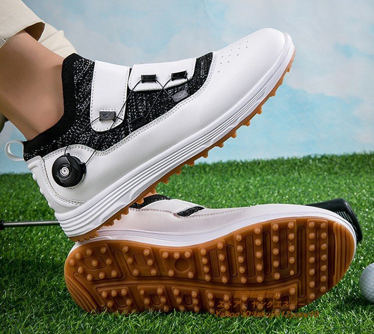 高級品 ゴルフシューズ 強いグリップ 新品ダイヤル式 運動靴 フィット感 軽量スポーツシューズ 弾力性 通気性 防滑 ホワイト 26.5cm