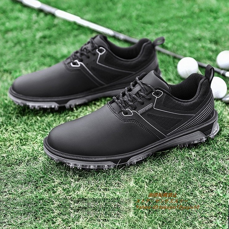 高級品 メンズ ゴルフシューズ 運動靴 フィット感 スポーツシューズ スパイク 強いグリップ 軽量 弾力性 通気性 防滑耐磨 撥水 黒 24.5cm_画像3