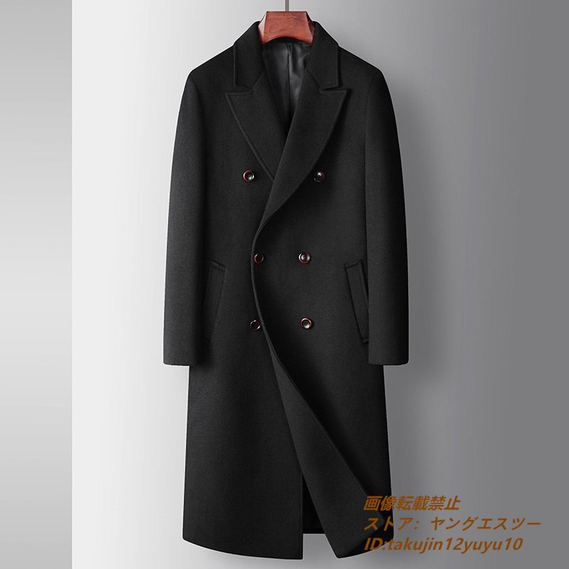最高級 メンズコート カシミヤコート 紳士 ビジネスコート 厚手 ロングコート ダブルボタン チェスターコート ウールアウター ブラック 3XL
