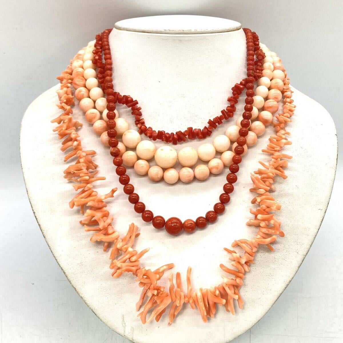 ■珊瑚ネックレス5点おまとめ■m重量約163.5g サンゴ さんご コーラル coral 丸玉 necklace アクセサリー accessory silver DB0_画像1