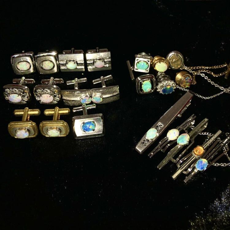 ■オパールアクセサリーおまとめ■◎m重量約95.5g opal カフス タイピン water white fire black 遊色 合成 accessory jewelry silver CE0_画像1