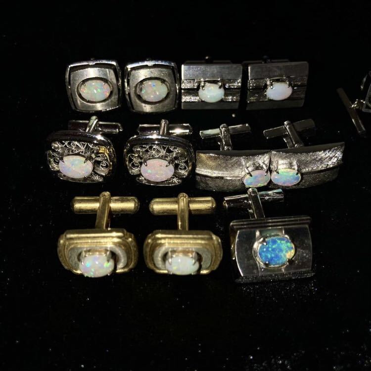 ■オパールアクセサリーおまとめ■◎m重量約95.5g opal カフス タイピン water white fire black 遊色 合成 accessory jewelry silver CE0_画像4