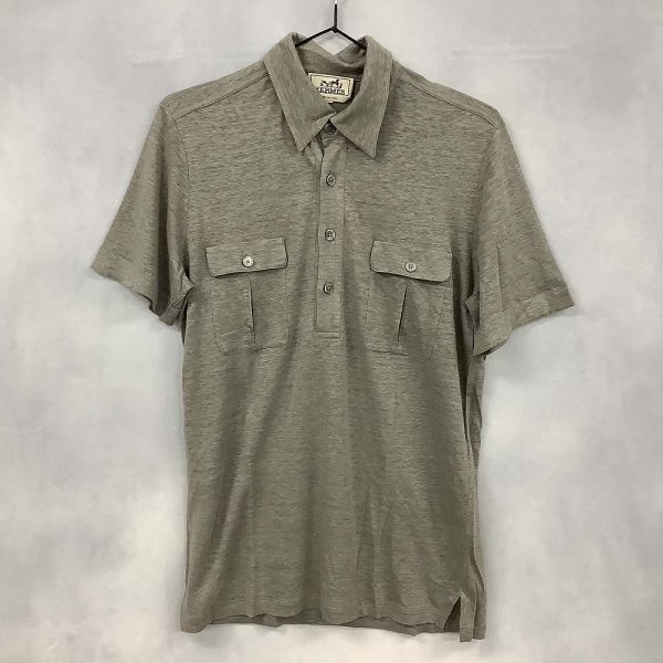[PT13353] Hermes рубашка-поло короткий рукав лен 100% оттенок коричневого Hermes / маленький размер рейс OK