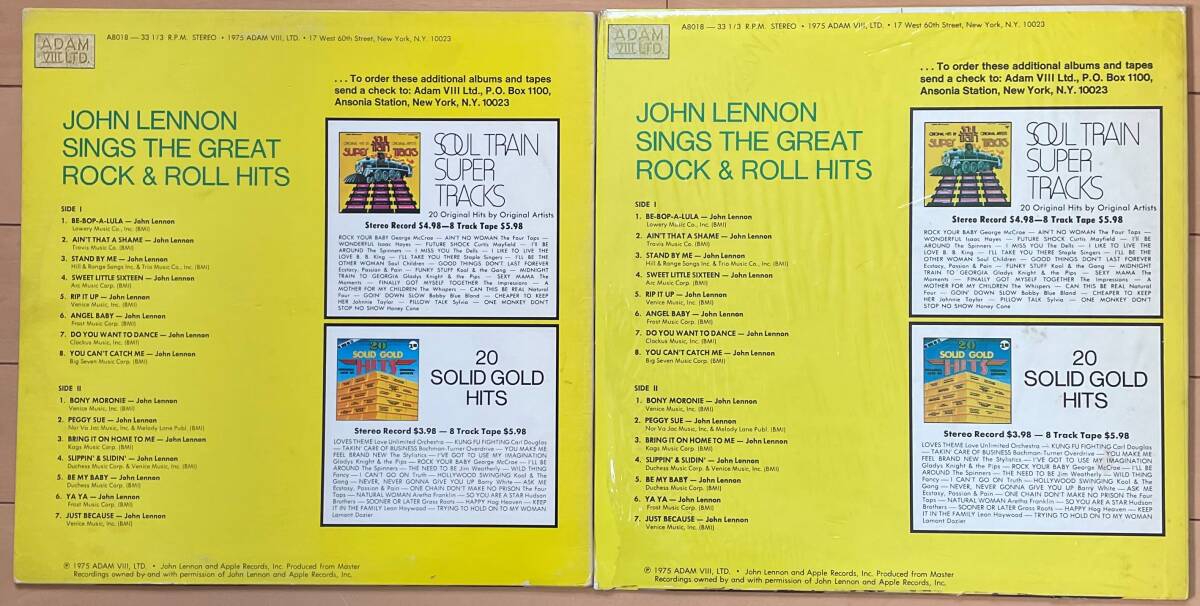 レア！ 超貴重盤！「John Lennon Roots : Sings The Great Rock & Roll Hits」本物＆ブート盤 比較用 ２枚セット BEATLES ビートルズ_左：本物　右：ブート