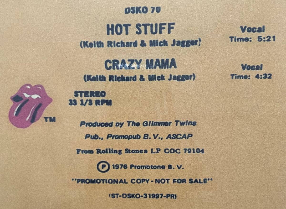 レア！限定 プロモ盤 12”「The Rolling Stones - Hot Stuff / Crazy Mama」ブラック＆クリア・カラー キースリチャーズ ミックジャガーの画像4