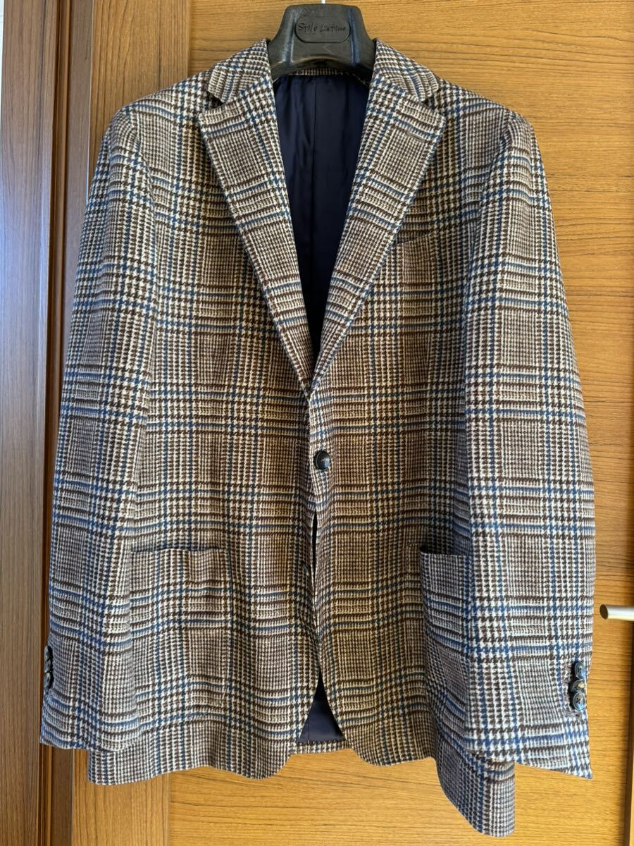 LARDINI ラルディーニ チェック柄 シングル テーラードジャケット ブラウン ブルー系 50 イタリア製 正規品_画像1