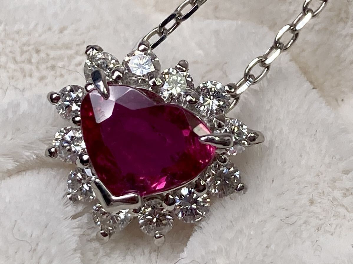 新しいスタイル ◆綺麗◆天然ルビー 1.24ct ダイヤモンド D0.45ct/Pt950/Pt850 ハート 高級ネックレス ruby necklace◆ ルビー