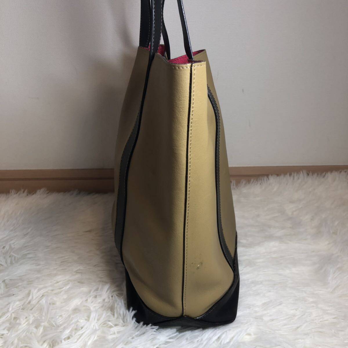 1円 ロエベ LOEWE 2way トートバッグ ショルダー レザー バイカラー アナグラム型押し A4 シボ革 ブラウン×ベージュ 肩掛け _画像5