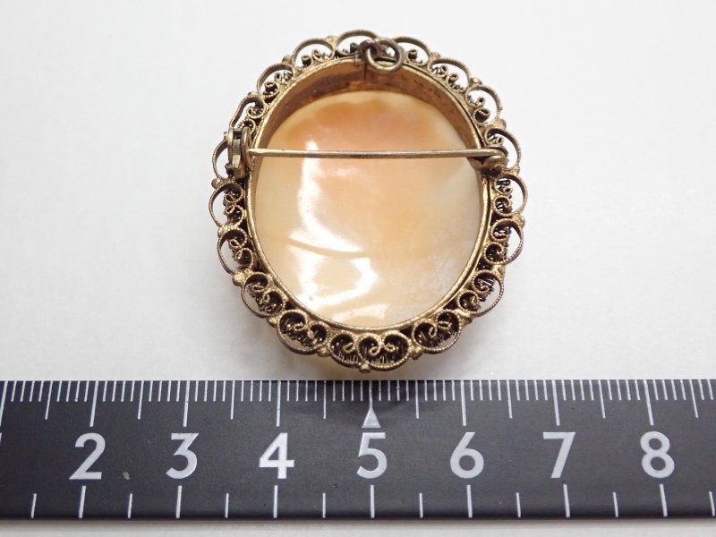 L092　ヴィンテージ　ブローチ　シェルカメオ　女性像　彫刻　Cameo　Brooch_画像8