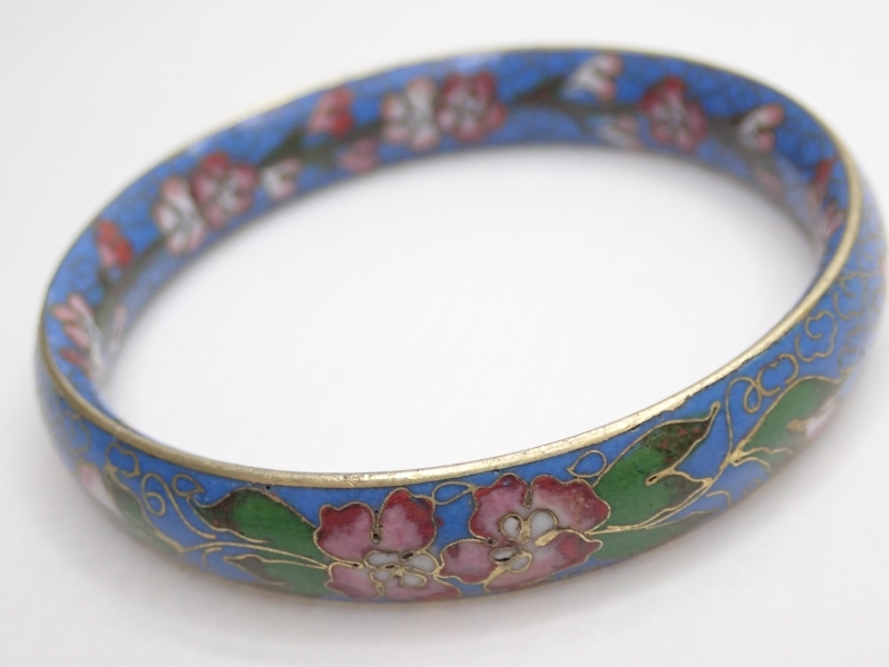 K987　ヴィンテージ バングル 中国七宝 青地 花模様 20.5cm Vintage bangle Bracelet_画像5