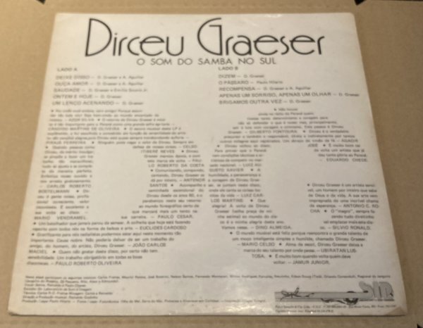 BRA盤80年！キラーサンバソウルDizem収録！好トラック満載なマイナーメロウMPBの隠れた好盤！Dirceu Graeser/O Som Do Samba No Sul Vol.1の画像3