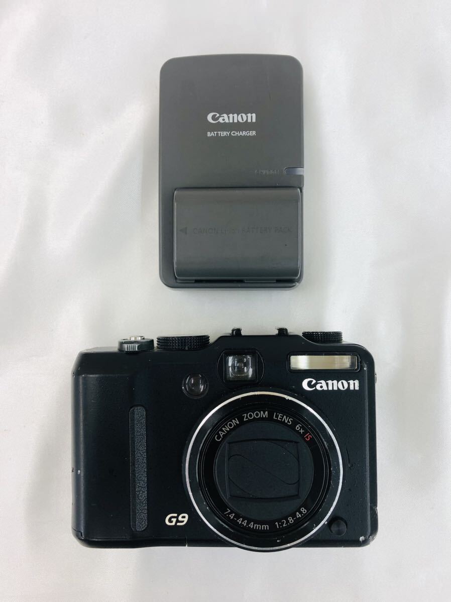 Canon PowerShot G9 通電ok ブラック デジカメ バッテリー,アダプタ付き M2_画像1