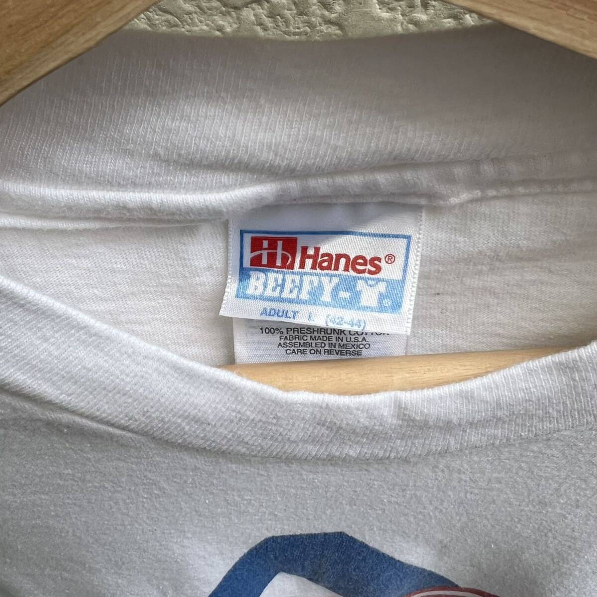 90s USA古着 白 プリントTシャツ 半袖Tシャツ 星条旗 Hanes ヘインズ アメリカ古着 vintage ヴィンテージ Lサイズ 英字 シングルステッチ_画像9