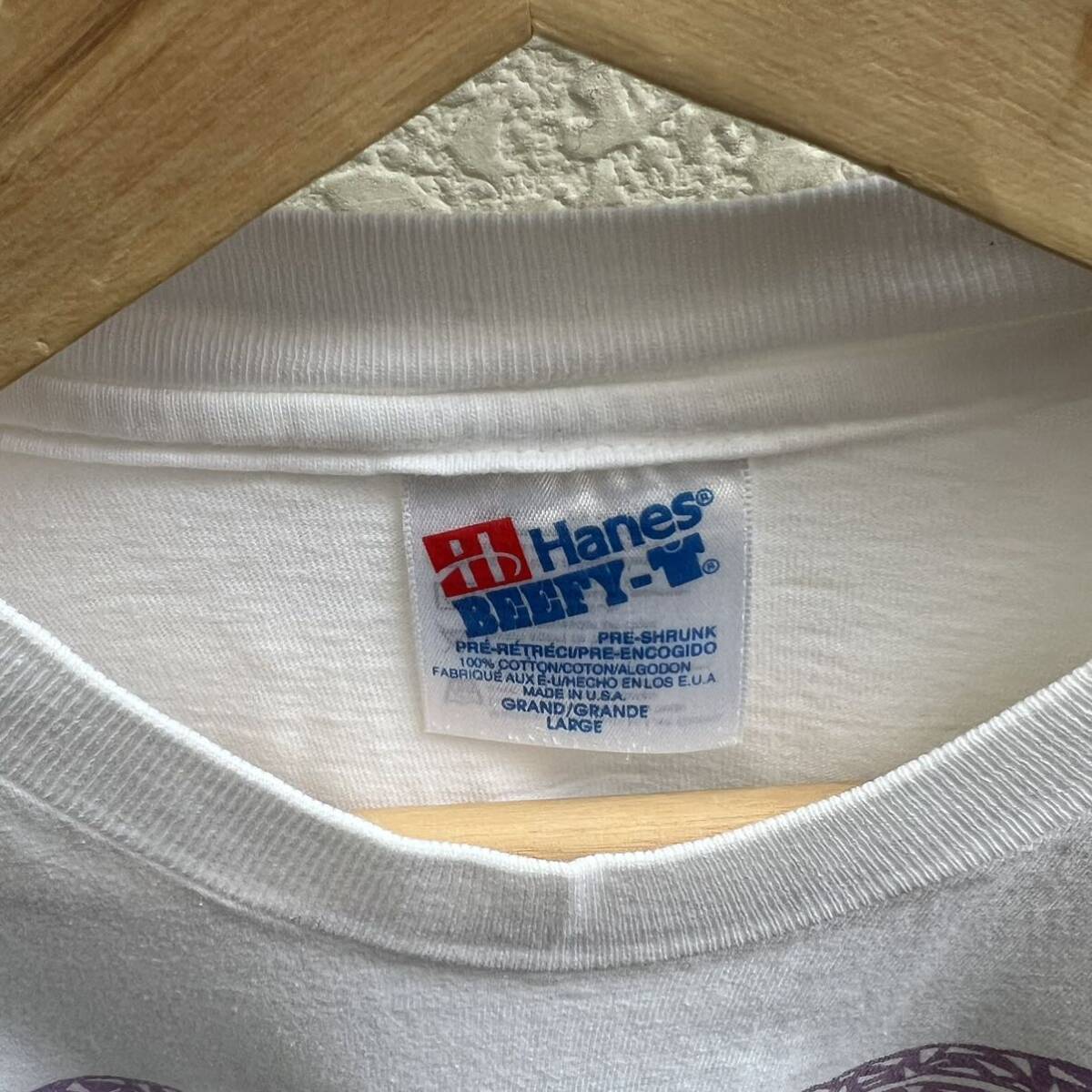 90s USA製 白 プリントTシャツ 半袖Tシャツ ヤシの木 サーフ Hanes ヘインズ ビーフィー アメリカ製 古着 vintage ヴィンテージ Lサイズ_画像9