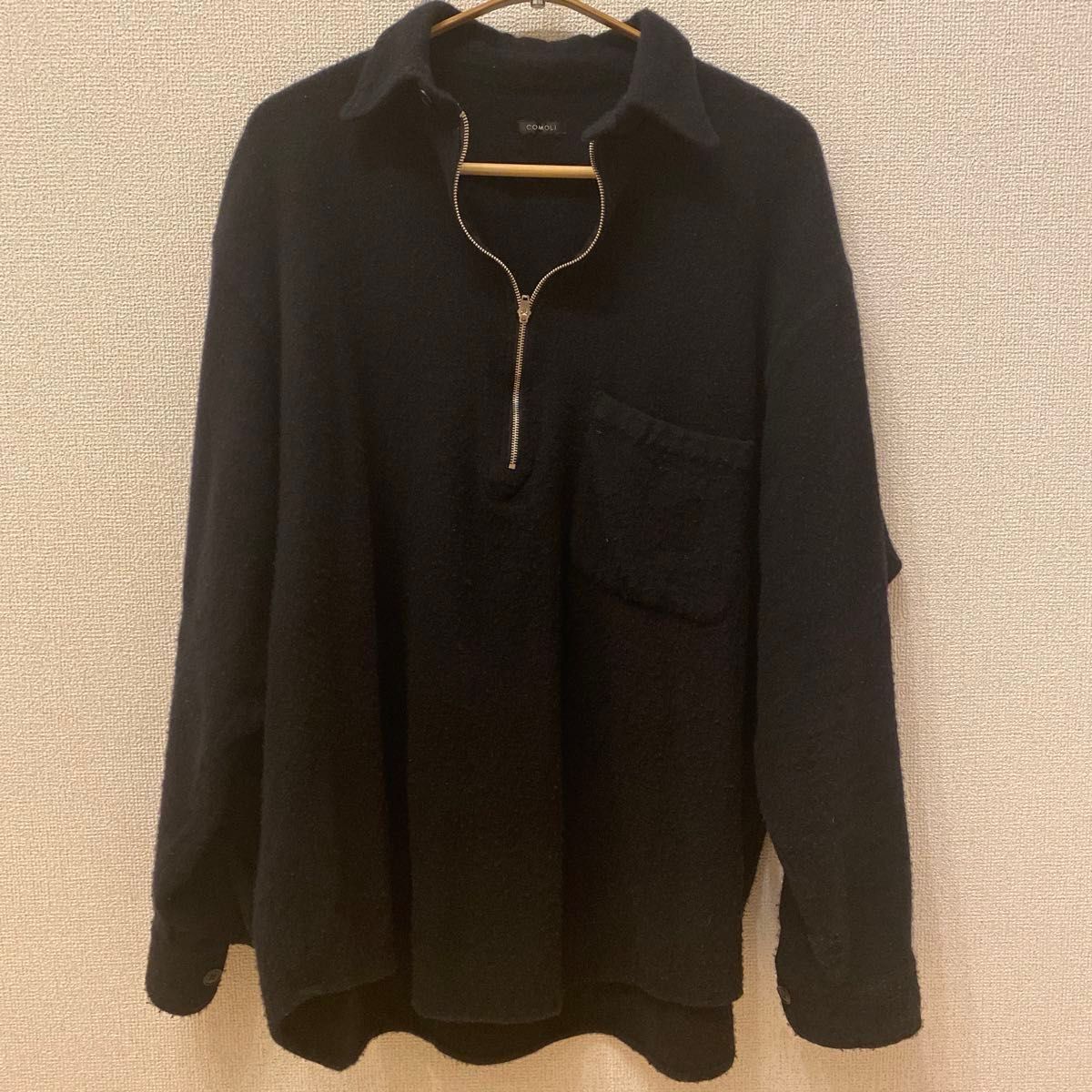 comoli 23aw 縮絨ウール　ハーフジップシャツ　サイズ1 Navy