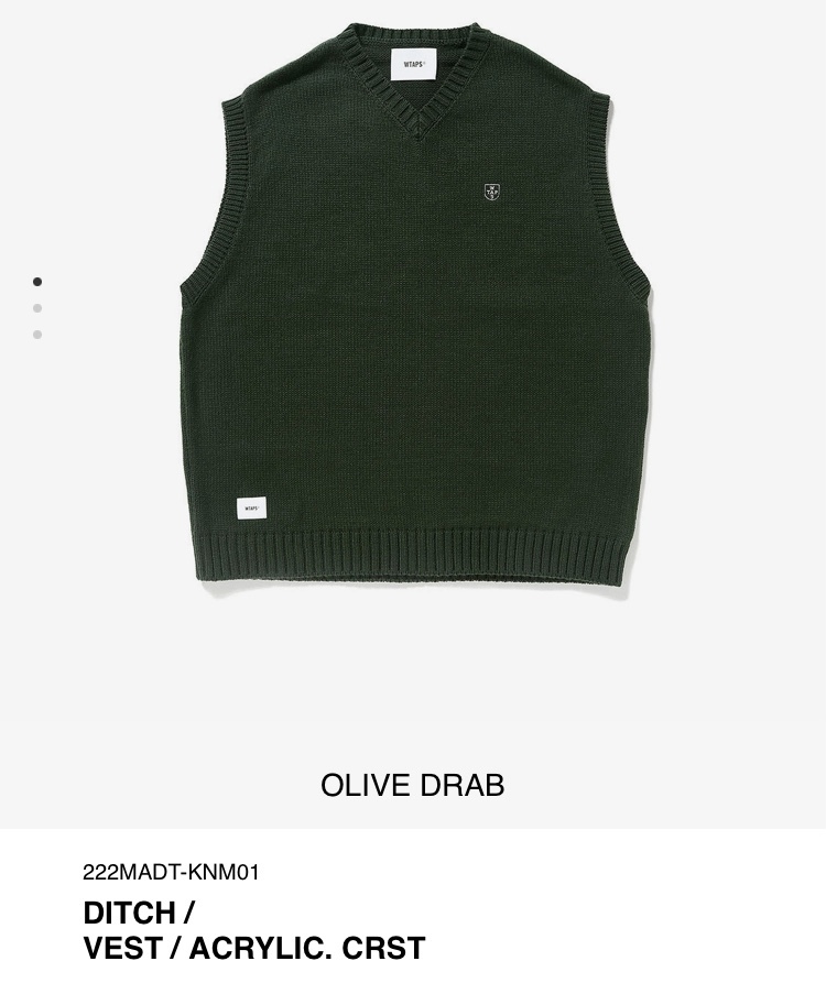 即決 OLIVE DRAB L 送料無料 国内正規品 22AW 新作 WTAPS DITCH / VEST / ACRYLIC. CRST