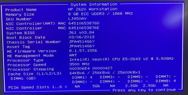 HP Z620 Workstation/Xeon E5-2643 v2 3.5GHz/ memory 8GB ECC DDR3/Quadro K4000/HDD 500GB/DVD multi Drive control number : LT240325-01