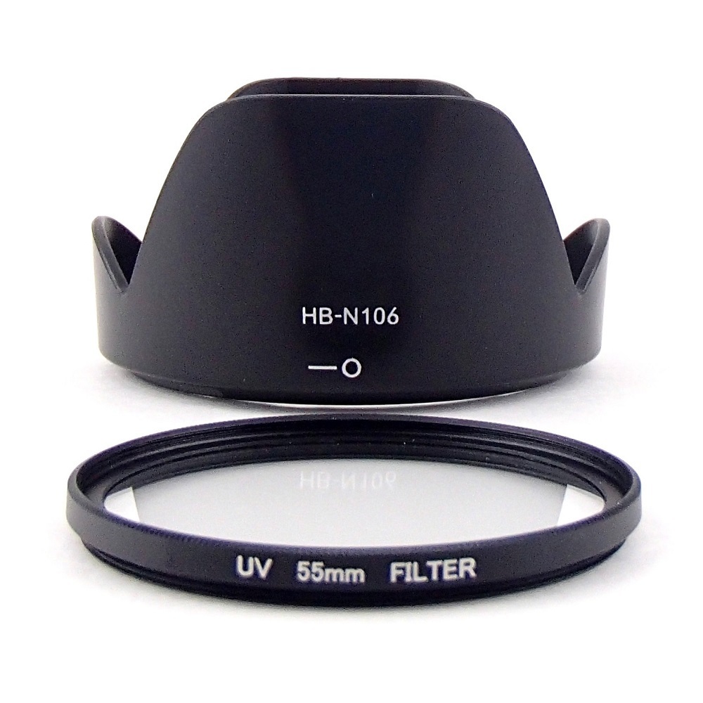 Nikon ニコン レンズフード HB-N106 互換品＆55mmレンズ保護フィルター
