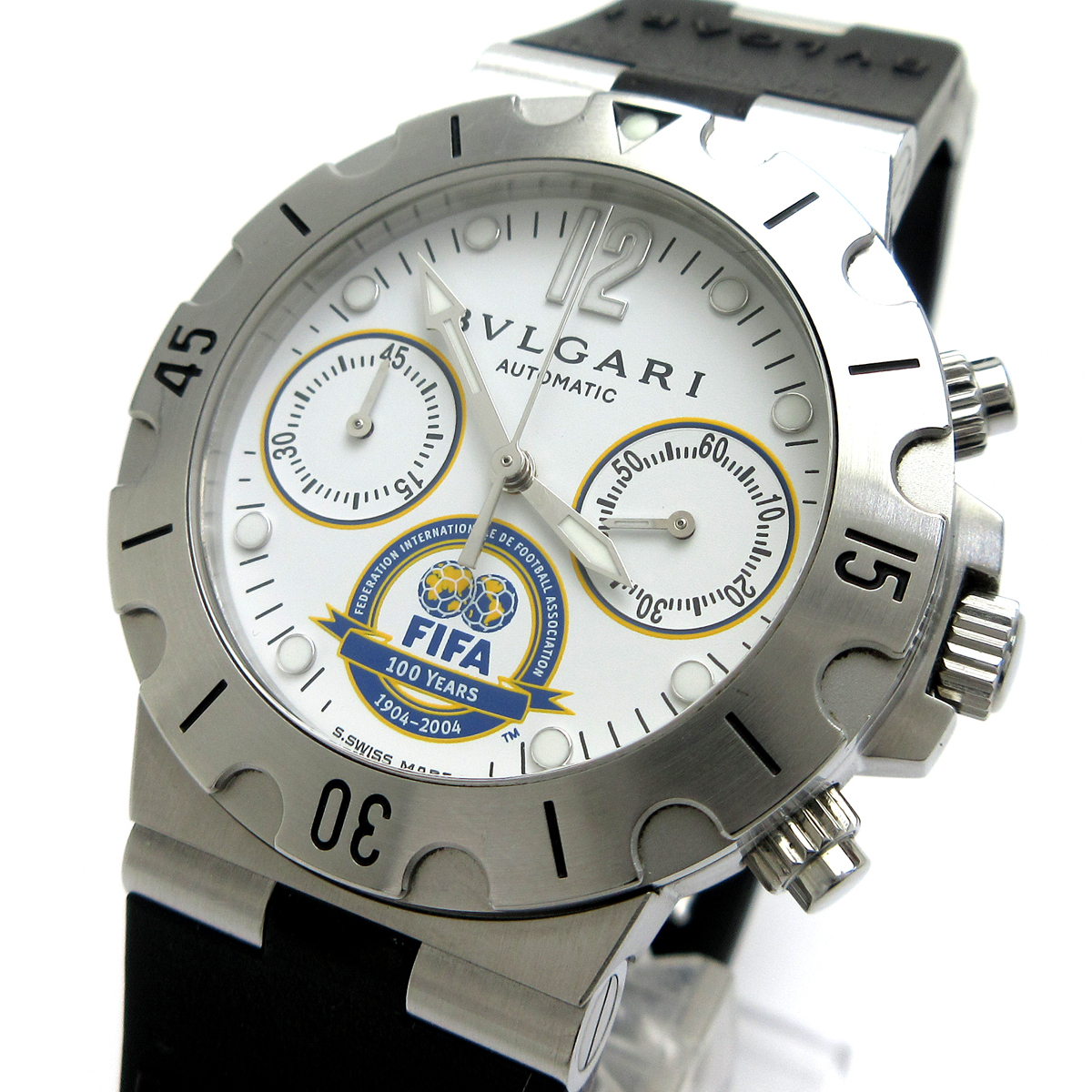 ブルガリ 時計 ディアゴノ スクーバ クロノ オート メンズ FIFA 100周年 白文字盤 SCB38S 腕時計 BVLGARI 箱 保証書 自動巻き_画像1