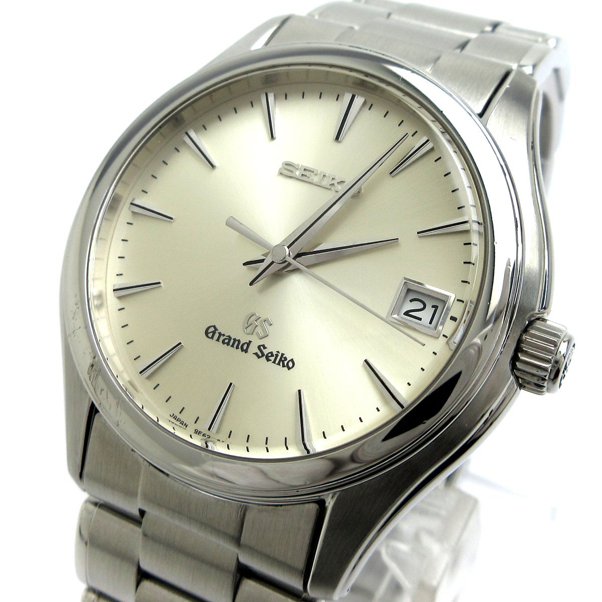 1円 セイコー グランドセイコー デイト メンズ シルバー文字盤 9F62-0A10 時計 SEIKO Grand Seiko クォーツ クリーニング済 稼動品