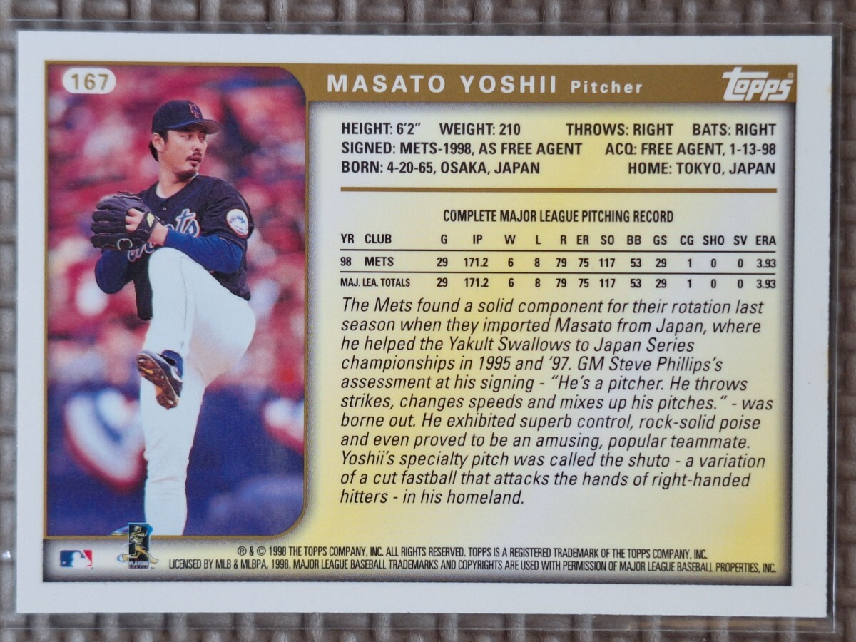 1999 Topps #167 MASATO YOSHII New York Mets Kintetsu Buffaloes Yakult Swallows Chiba Lotte Marines_画像2