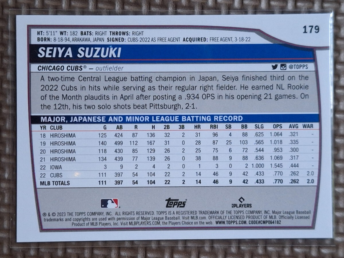 2023 Topps Big League #179 SEIYA SUZUKI Chicago Cubs Hiroshima Toyo Carp_画像2