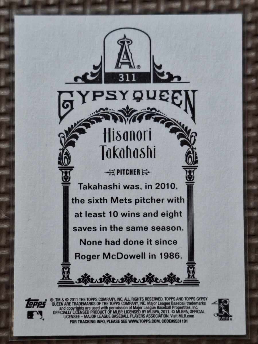 2011 Topps Gypsy Queen #311 HISANORI TAKAHASHI Los Angeles Angels New York Mets Yomiuri Giantsの画像2