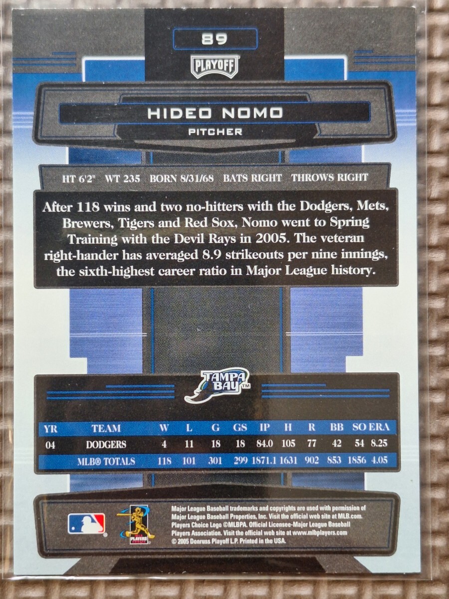 2005 Playoff Absolute Memorabilia #89 HIDEO NOMO Tampa Bay Devil Rays Los Angeles Dodgers Kintetsu Buffaloes_画像2