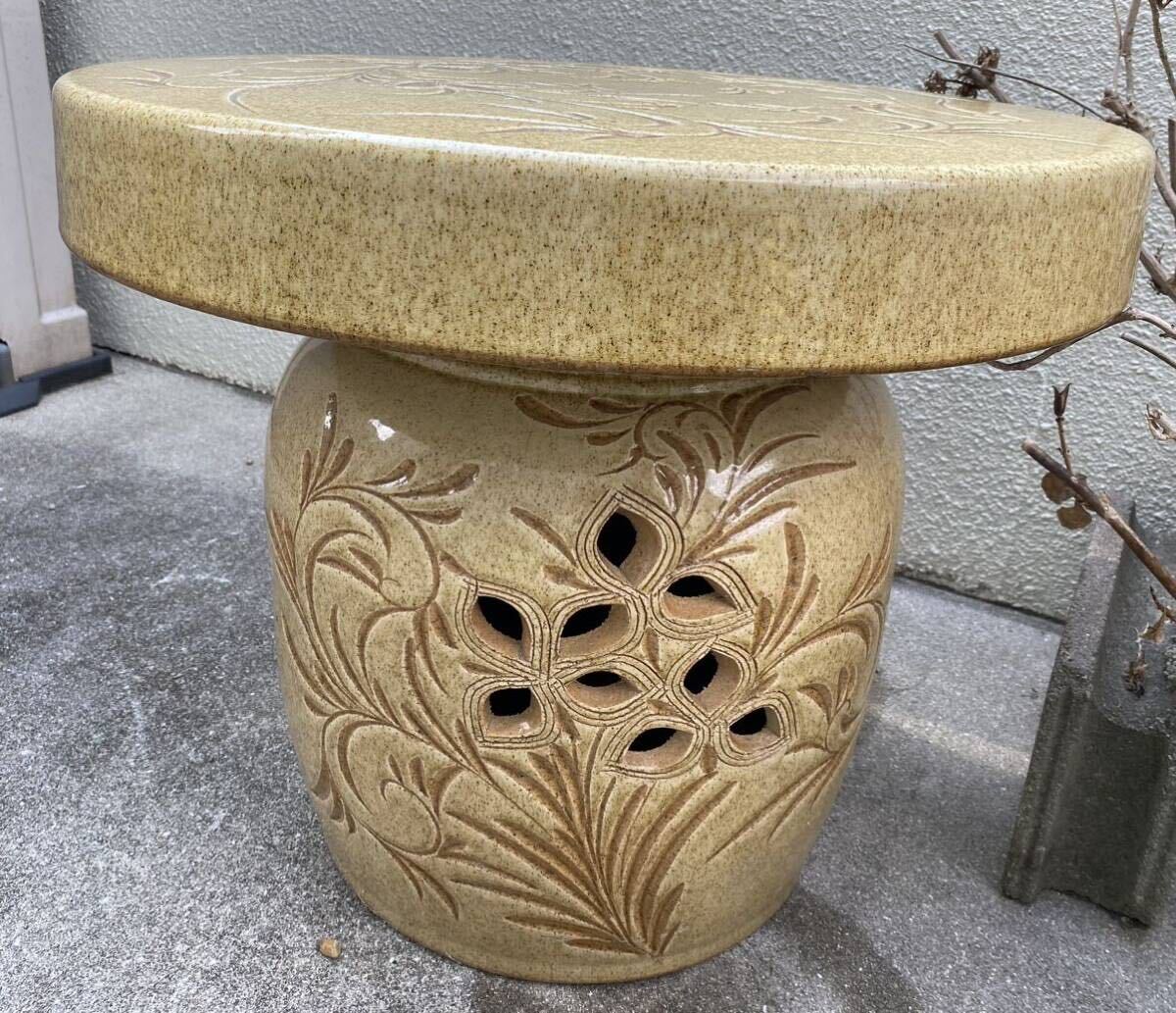 陶器製ガーデンテーブル イス 庭 庭園 昭和レトロ 神戸市北区引取り限定_画像3