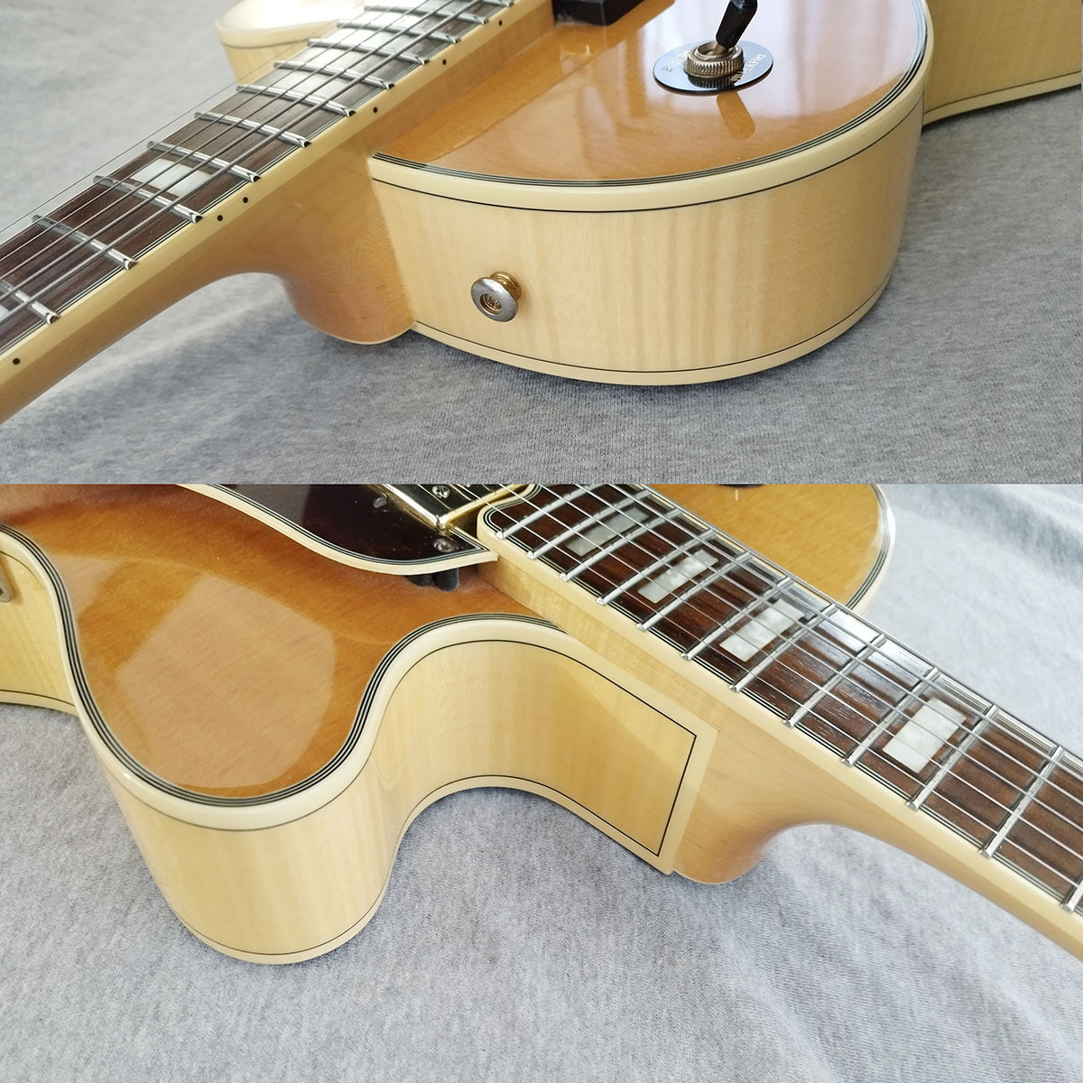 フルアコ Epiphone ( エピフォン ) Joe Pass Emperor II ナチュラルカラー GROVERペグ、GOTOH製ブリッジ ネックに軽度のヒビ補修ありの画像7