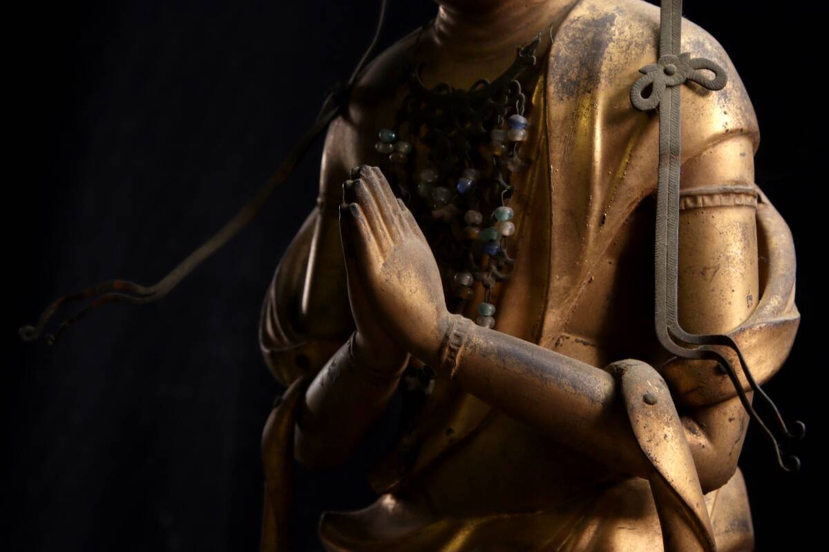 ◆楾◆ 仏教美術 玉眼 木彫 観音菩薩像 48.5cm 仏像唐物骨董 [B143]OPa/24.3廻/OM/(140)の画像3