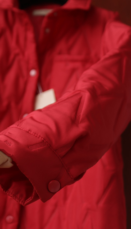 新品 レア■L.GIL レディース 赤 超軽量 スプリング シャツ ジャケット XL 中綿キルティング シームレス 薄手 軽量 アウター 前ボタン 襟_画像4