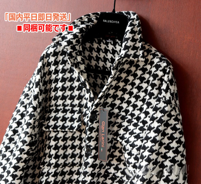 新品 完売品■GIANLARINI黒白 千鳥格子 重厚 ネル シャツ【XXL】メンズ ちどり チェック 肉厚 シャツ ジャケット モノトーン モード系 厚手_画像1