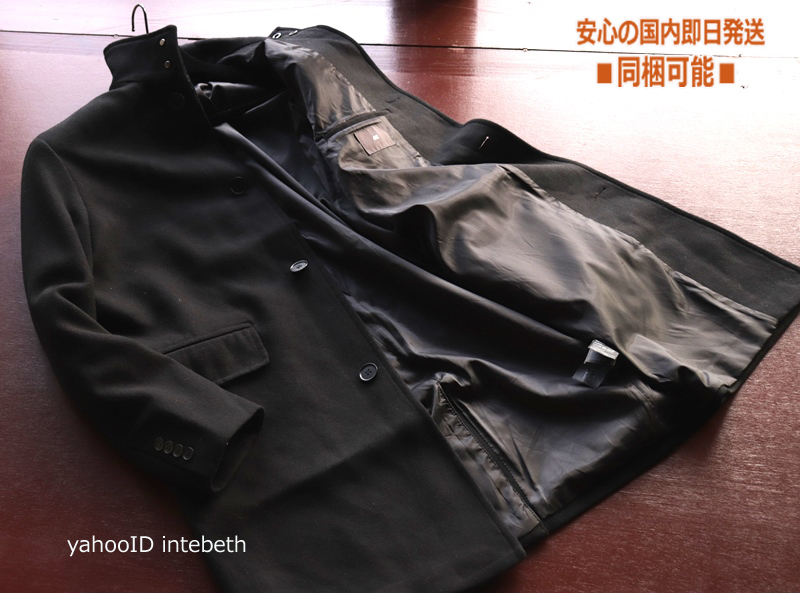 完売 新品■紳士H&M52 ブラック ウールコート【黒 L】メンズ スタンドカラー ロング ジャケット wool 軽量 高品質 インポート コート_画像5