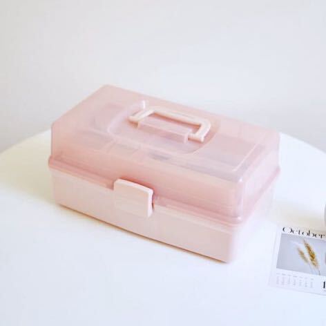 3coinsツールボックス1個 小物入れ ピンク 収納ケース スリコ スリーコインズ 整理 お裁縫箱 お薬ケース_画像1