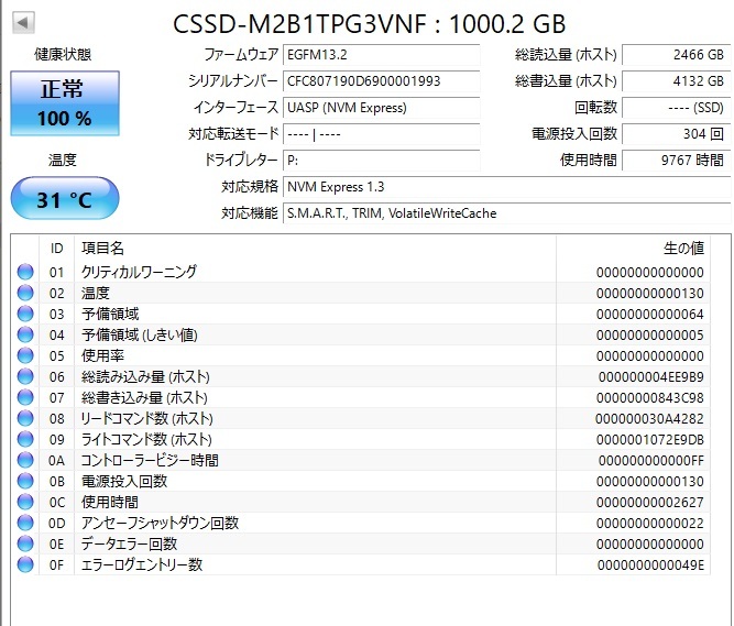 【現状品、動作品】1TB PG3VNF M.2 2280 (NVMe) 接続 PCIe Gen4x4 SSD ヒートシンク付き_画像5