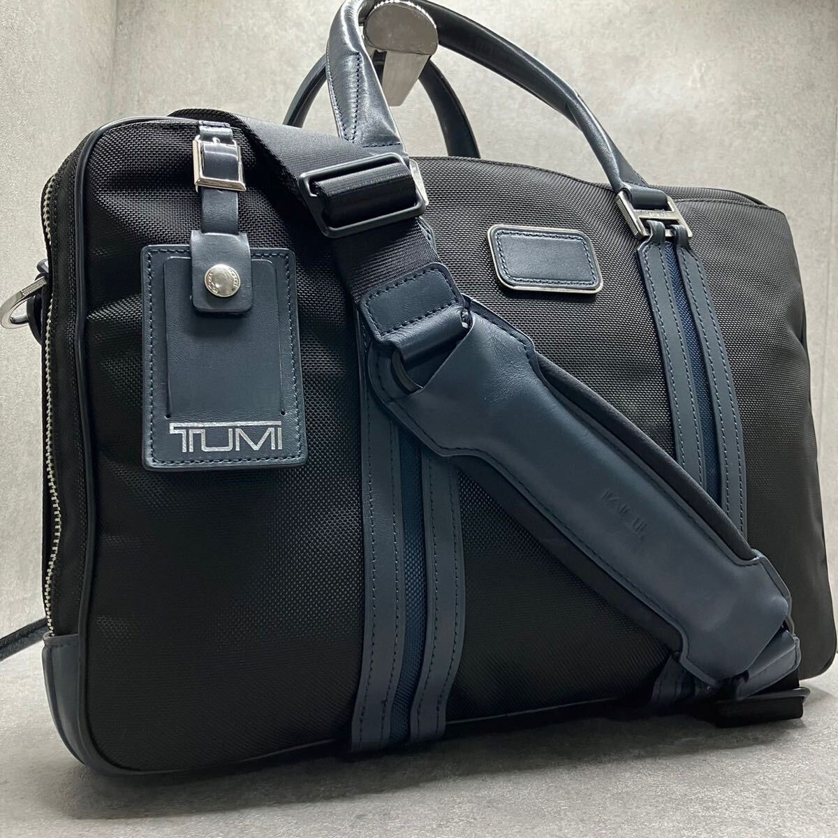 極美品/日本限定●TUMI トゥミ メンズ JARVIS ジャーヴィス トートバッグ 2way ショルダー ブリーフケース A4&PC可 大容量 ネイビー レザー_画像1